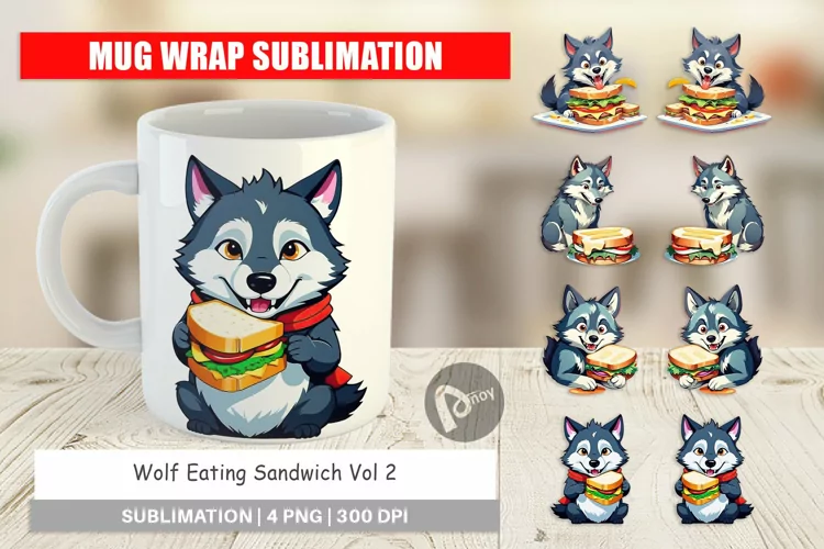 Mug Wrap Design Wolf with Sandwich