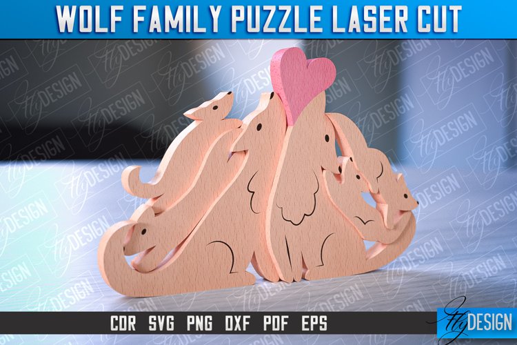 Wolf Family Puzzle Laser Cut | Family Puzzle Laser Cut | CNC example image 1