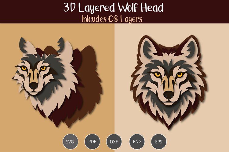 3D Layered Wolf Head SVG example image 1