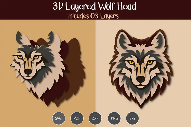 3D Layered Wolf Head SVG