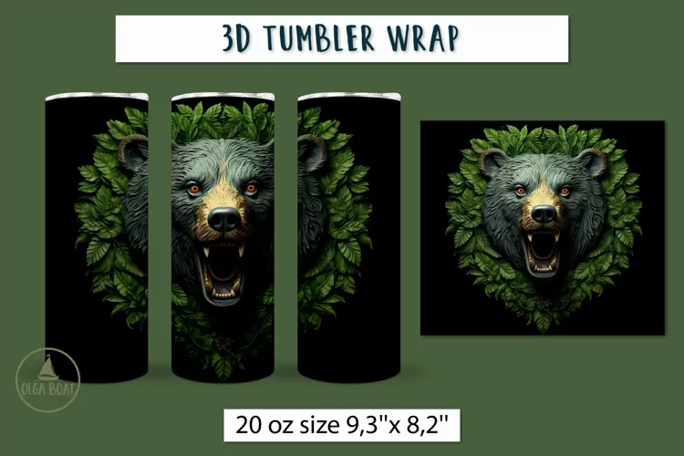 3d bear head tumbler wrap | Sublimation tumbler design
