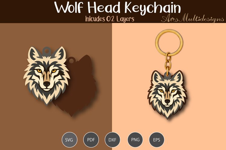 Wolf head keychain SVG example image 1