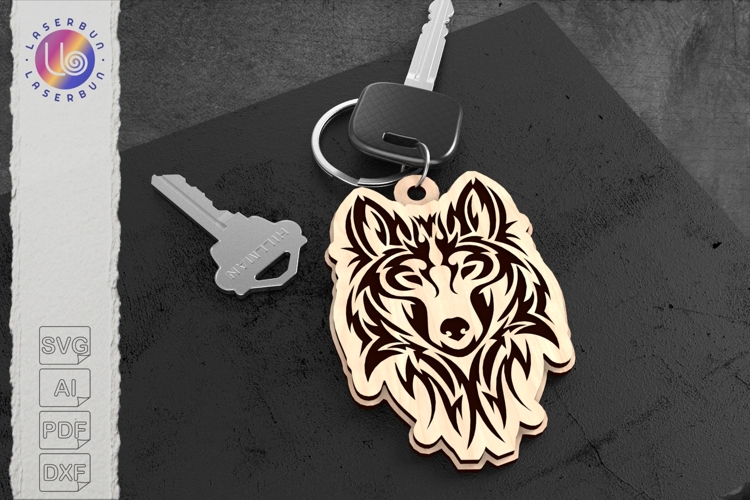 Modern Wolf Keychain SVG, Minimalist Two Layer Laser File