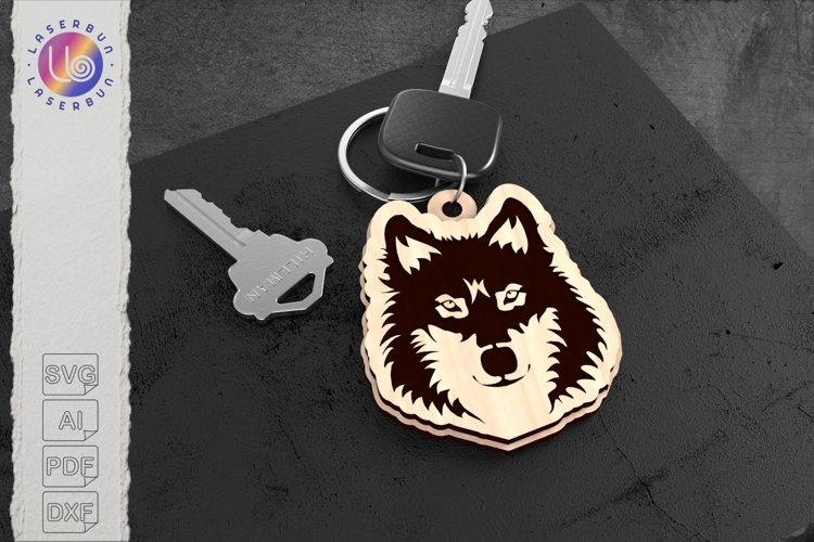 Cute Wolf Keychain SVG for Laser Cutting, Engraved Two Layer