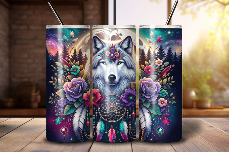 Wolf 20 oz Tumbler Wrap PNG, Wildlife Sublimation Design