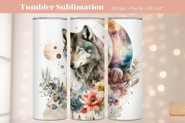 Wolf Tumbler Wrap | Watercolor Animal Tumbler Sublimation