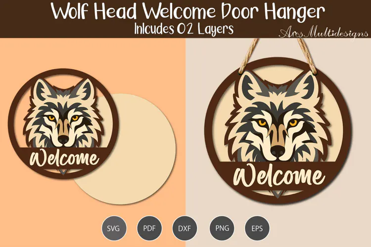 Wolf head welcome door hanger