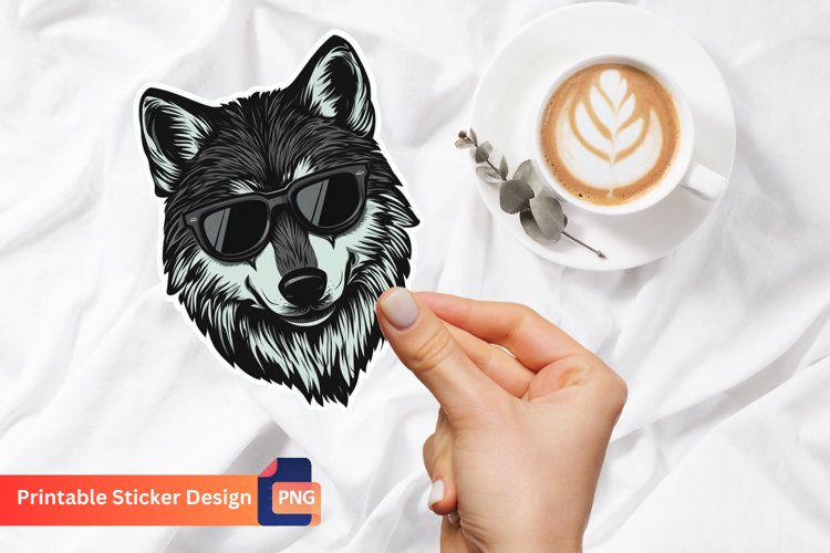 Wolf with Sunglasses Sticker, Funny Wolf With Shades Sticker