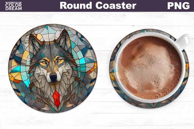 Wolf Stained Glass Coaster | Wolf Round Coaster