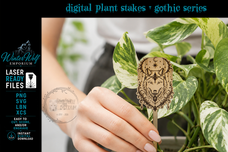 Gothic Plant Stake - Wolf - SVG PNG Laser Cut - Garden