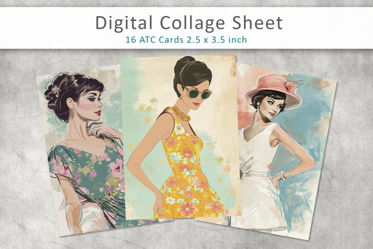 Woman Fashion ATC Cards, Digital collage sheets