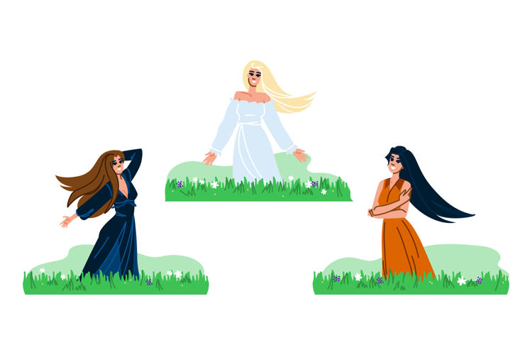 breeze woman field hair blowing vector