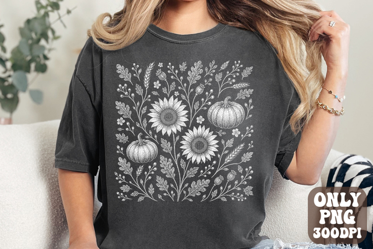 Boho Fall Floral Pumpkin PNG | Sunflower Wildflower Leaves
