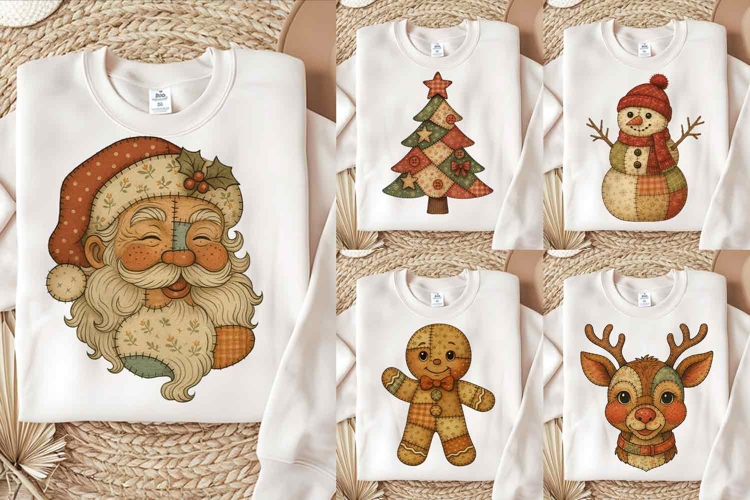 Preppy Patchwork Santa Claus Png Bundle | Christmas Png