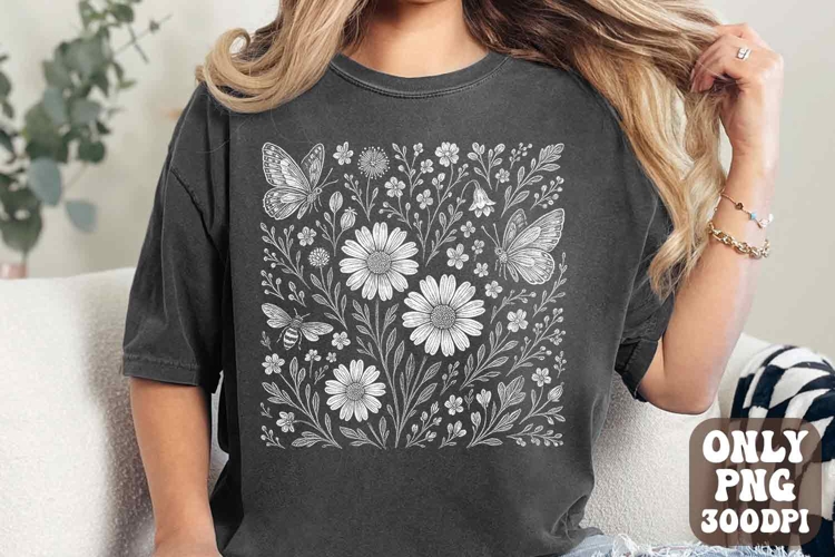 Boho Spring Floral Wildflowers PNG, Spring Wildflower Leaves