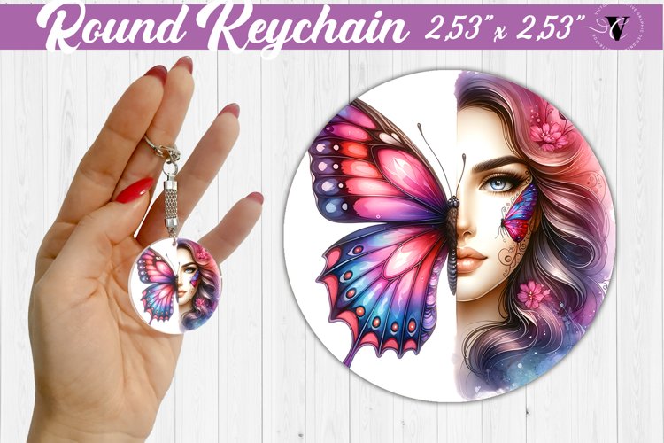 Round keychain sublimation | Strong woman example image 1