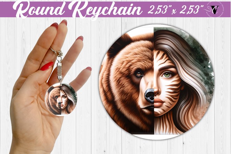 Round keychain sublimation | Strong woman example image 1