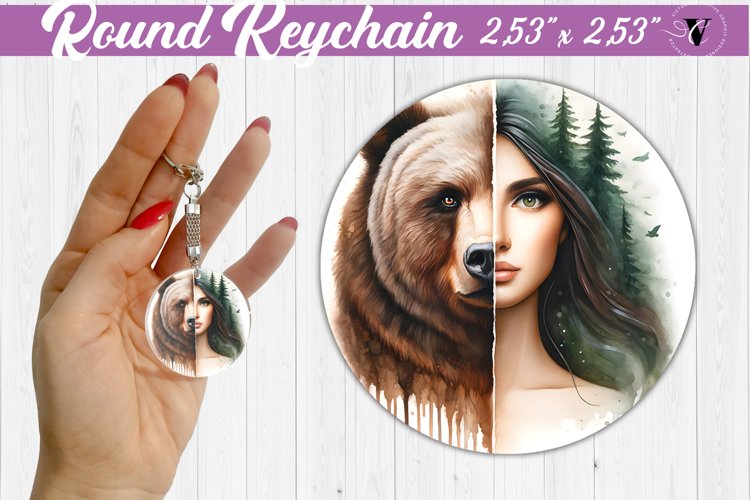 Round keychain sublimation | Strong woman example image 1