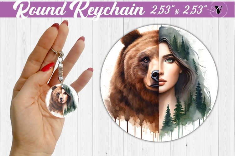 Round keychain sublimation | Strong woman example image 1