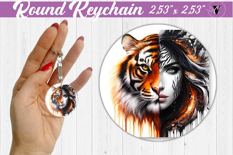 Round keychain sublimation | Strong woman example image 1