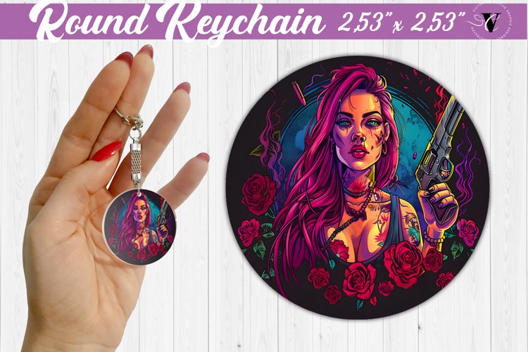Round keychain sublimation | Strong woman example image 1