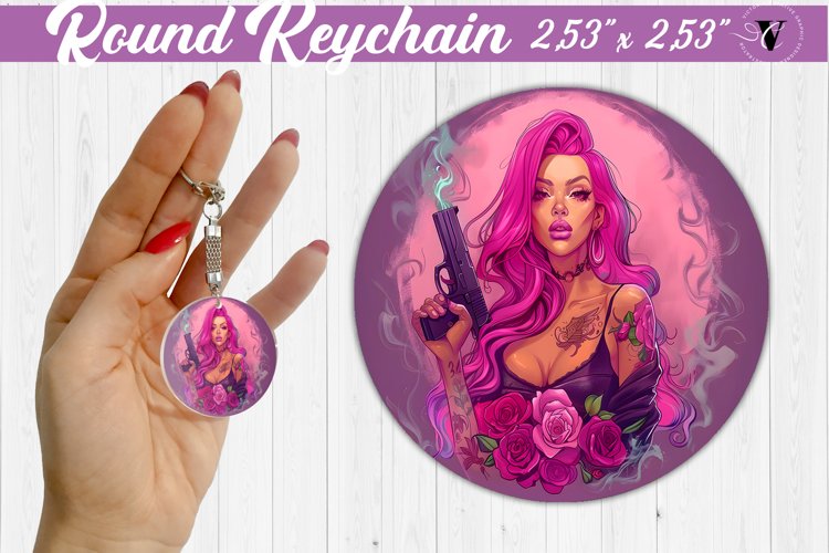 Round keychain sublimation | Strong woman example image 1