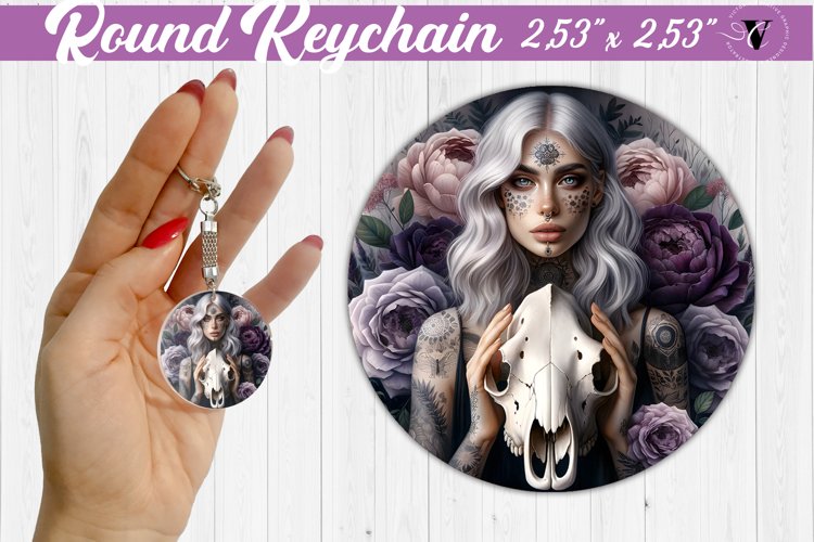 Round keychain sublimation | Strong woman example image 1