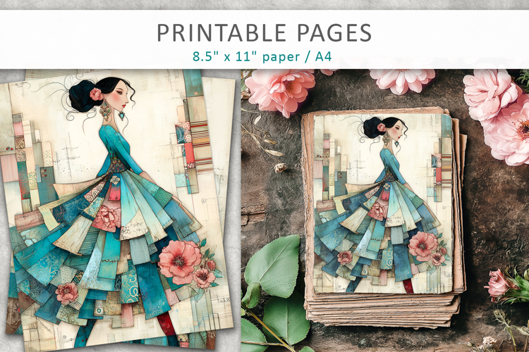 woman mixed media collage, scrapbook elements