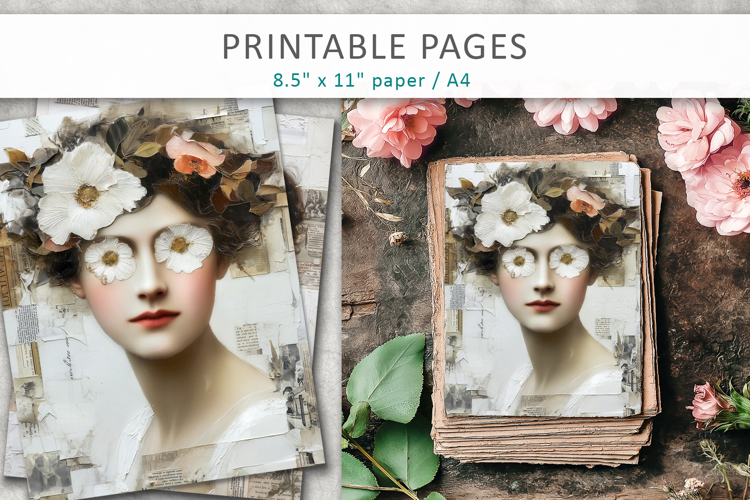 vintage woman portrait collage pages