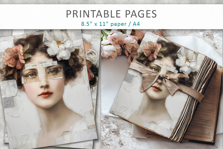vintage female portrait, shabby chic scrapbook paper
