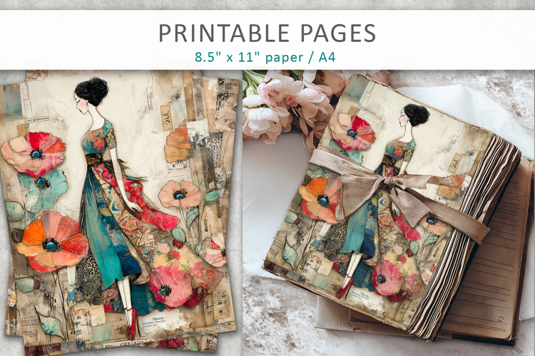 woman mixed media collage, retro collage