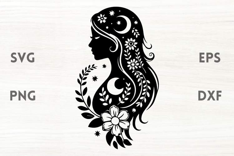 Moon Celestial Floral Lady SVG