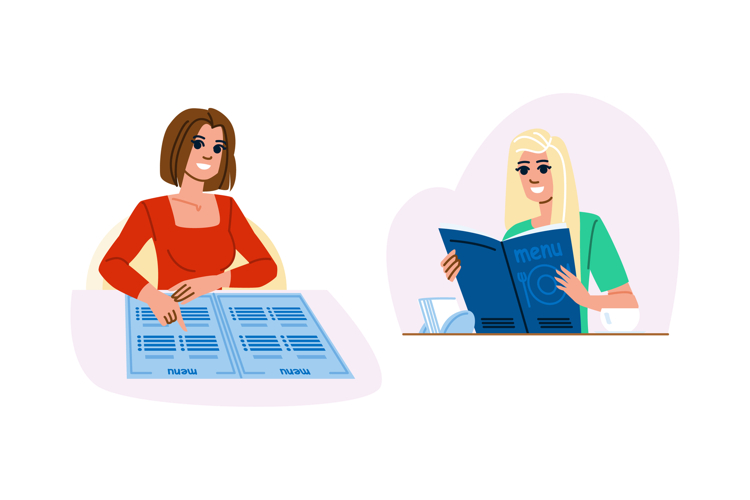 restaurant woman reading menu vector