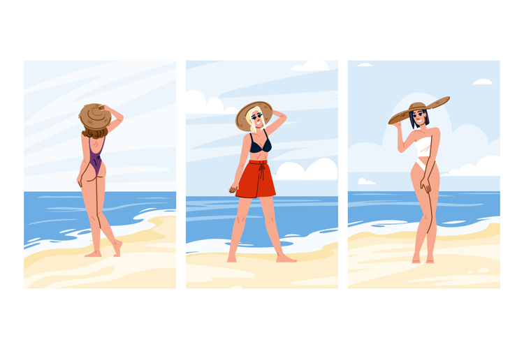 sun woman straw hat vector