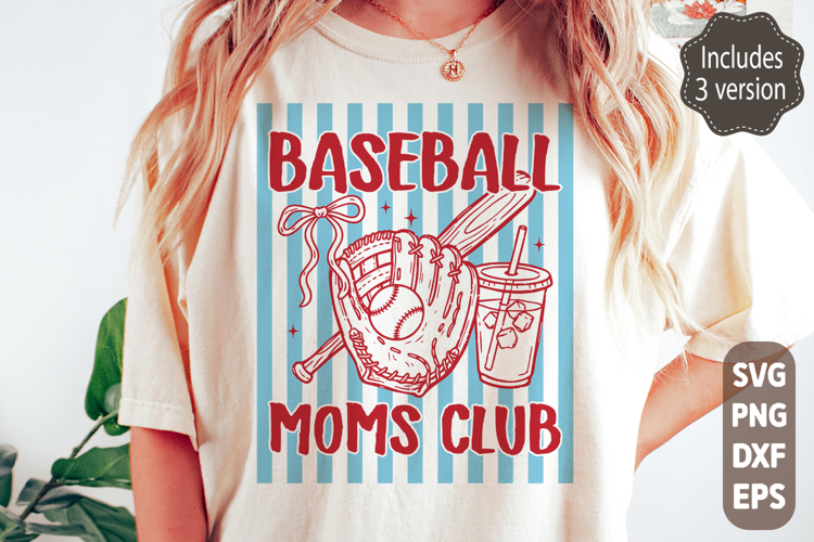 Baseball Moms Club SVG PNG, Striped Baseball Mama Png