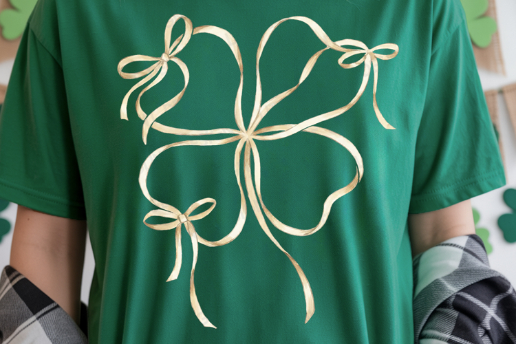 Preppy Shamrock PNG | St Patricks Day Coquette Bow | Lucky