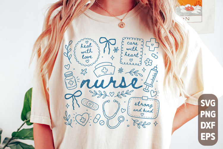 Boho Nurse Floral Coquette SVG PNG | Nurse Blue Floral Shirt