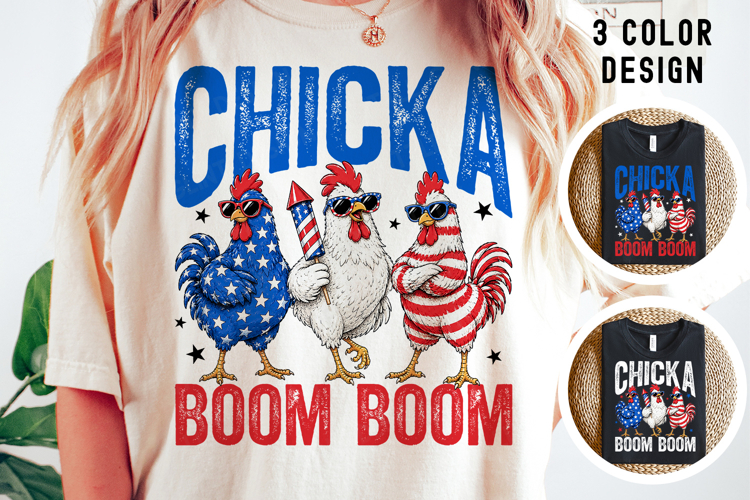 Chicka Boom Boom PNG, Funny Patriotic Chicken 4th of July