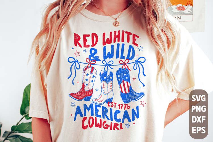 Retro Patriotic Cowgirl PNG SVG | Cowboy Boots 4th Of July