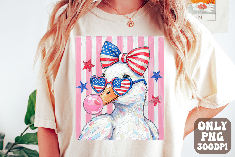 4th of July Goose Girl PNG | Coquette Patriotic Duck Design