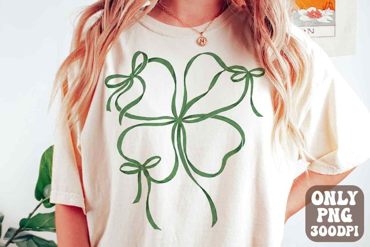 Preppy Shamrock St Patricks Day Coquette Bow PNG | Lucky Png
