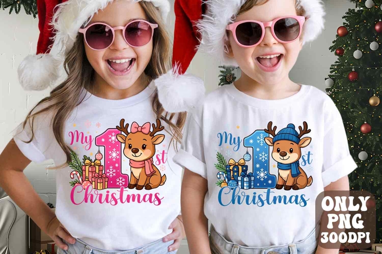 First Christmas Reindeer Bundle PNG Matching Baby Boy Girl