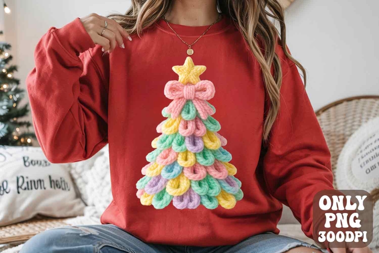 Colorful Latch Hook Yarn Faux Embroidery Christmas Tree PNG