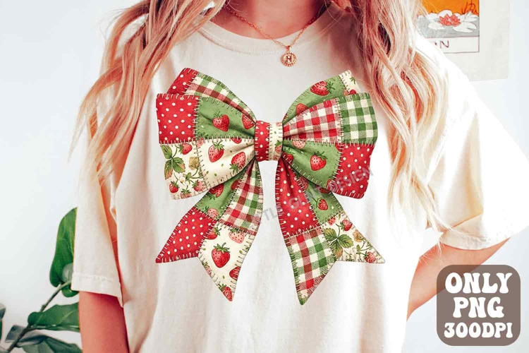 Boho Strawberry Coquette PNG, Patchwork Strawberry Festival