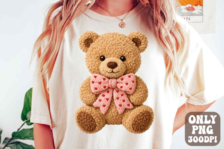 Faux Yarn Valentines Day Teddy Bear Png, Coquette Valentine