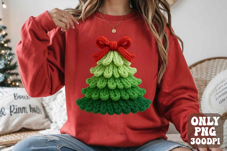 Latch Hook Yarn Faux Embroidery Christmas Tree PNG Design