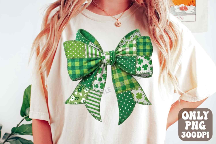Patchwork St. Patricks Day Coquette Bow Shamrock PNG Design
