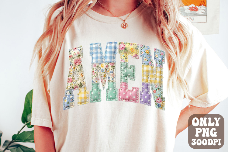 Amen Png, Faux Quilted Religious Shirt PNG, Faux Embroidered
