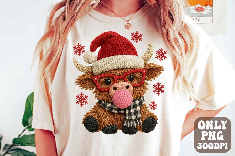 Crochet Yarn Christmas Highland Cow Png | Santa Cow Howdy