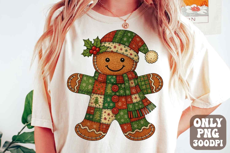 Retro Patchwork Gingerbread png | Merry Christmas Png Design